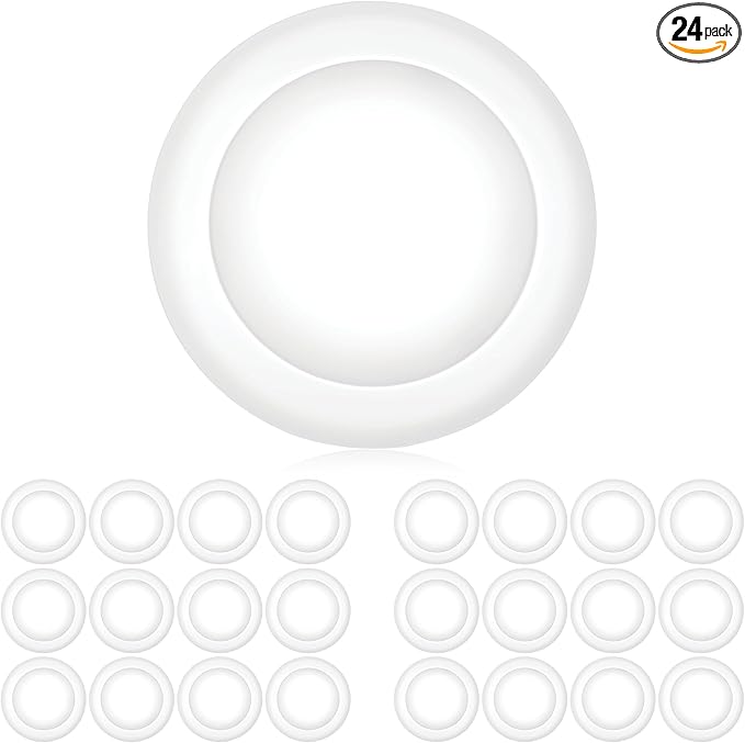 PARMIDA (24 Pack) 5/6 Inch Dimmable LED Disk Light Surface Flush Mount 15W, UL Listed, Recessed Retrofit Ceiling Lights, Energy Star, Installs into Junction Box Or Recessed Can, 1050lm - 3000K