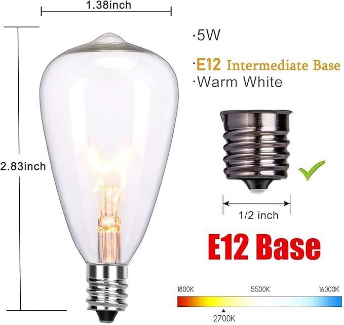 Abeja 25 Pack Edison Replacement Light Bulb, ST35 Clear Edison Light Bulbs- 5Watt E12 Candelabra Base ST35 Replacement Clear Glass Light Bulbs for Outdoor Patio String Lights, Warm White