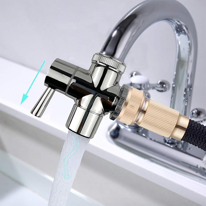 All Brass Faucet Diverter Valve with Aerator, Sink to Garden Hose Diverter Adapter, for Bathroom/Kitchen Sink Faucet Connection Portable Washing Machine/Dishwasher (G1/2 * 3/4", Chrome)