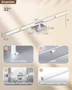 Ensenior Modern Bathroom Vanity Light 32 inch, Built-in Dimmer, 18.5W Dimmable 5CCT Led Bath Lights, Matte Grey Bar Vanity Light for Bathroom Mirror Cabinets Bedroom-FCC Certificated