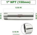 TAISHER 2PCS 304 Stainless Steel Pipe Fittings, 1" NPT Male Threaded, 6" Length Weld Nipple Cast Pipe