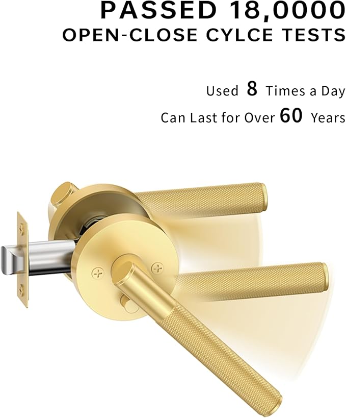 Asidrama 8 Pack Privacy Gold Door Handles, Door Lever with Door Knobs Indoor for Bedroom or Bathroom, Heavy Duty Brushed Gold Door Handles Interior with Locks for Left Right Sided Doors