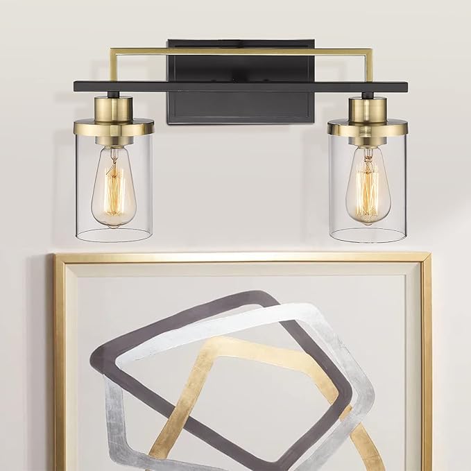 Emliviar 2-Light Gold Bathroom Light Fixtures - Vanity Light in Black and Gold Finish with Clear Glass, YCE238B-2W BK+BG