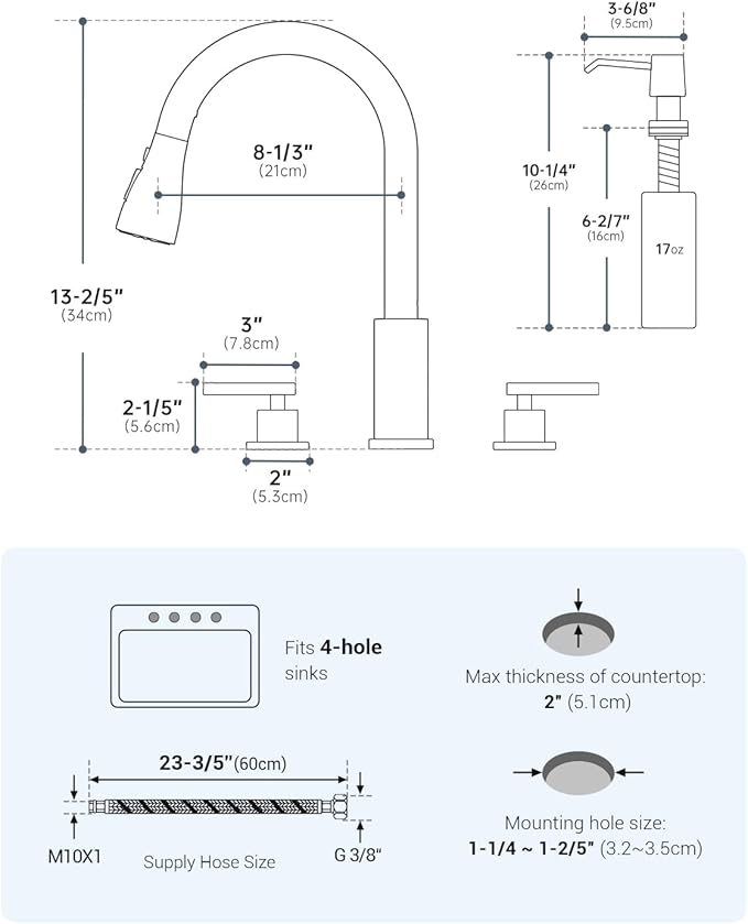 APPASO 2 Handle Kitchen Faucet, 3 Hole Kitchen Sink Faucet with Soap Dispenser, High Arc Brushed Nickel Stainless Steel 4 Hole Faucet for Kitchen Sink