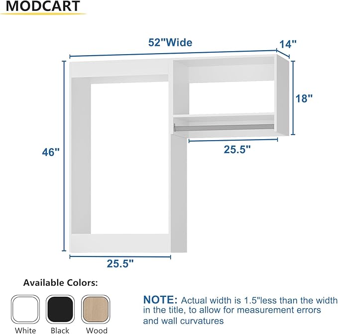 Modular Closet System, 52" Wide Closet Organizer System with Hanging, Wood Tower Closet Storage for Walk In Closets, Wall Mounted Wardrobe Organizer Kit System, Bedroom, White