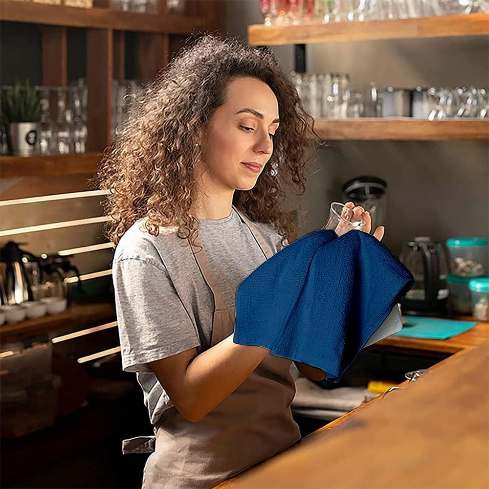 Bar Mop Blue Stripe 6 lbs 16x19 Pack of 24, 100% Cotton Double Stitched Route Ready Absorbent Kitchen Towel Dish Towels and Dishcloths Towels Sets Washcloth Kitchen Towels