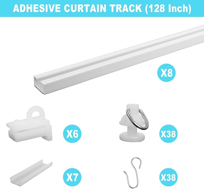 128Inch Adhesive Curtain Track, Self-Adhesive Ceiling Mount Wall Mount Track