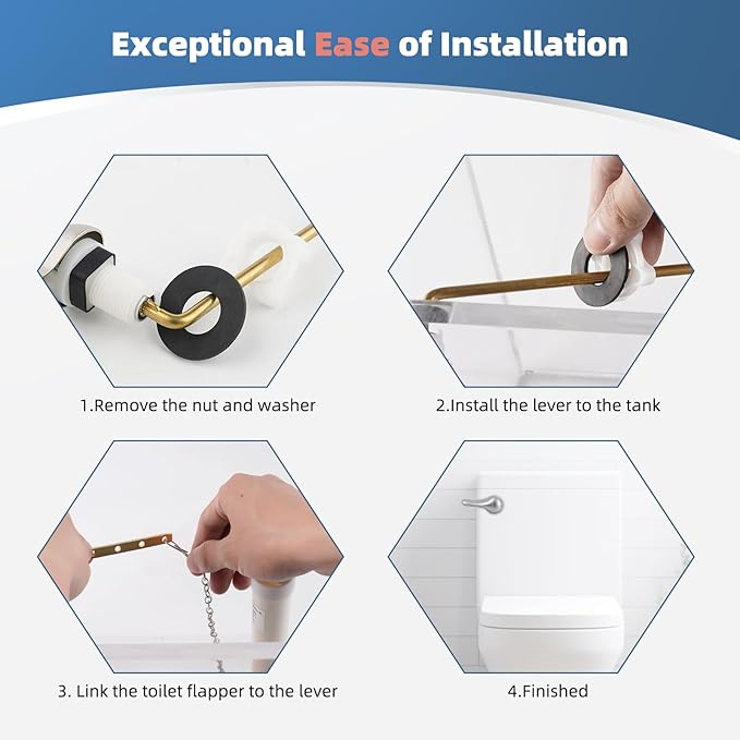 iFealClear Universal Metal Toilet Handle Replacement Kit, Front Mount Toilet Tank Flush Lever with Stainless Steel Chain, Fits Most Toilets, Brushed Nickel