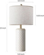 23" Ceramic Table Lamp Set of 2, Modern Farmhouse Bedside Lamps for Bedroom, White Nightstand Lamps for Living Room, Rustic End Table Desk Lamps with Rocker Switch, Home Office Décor