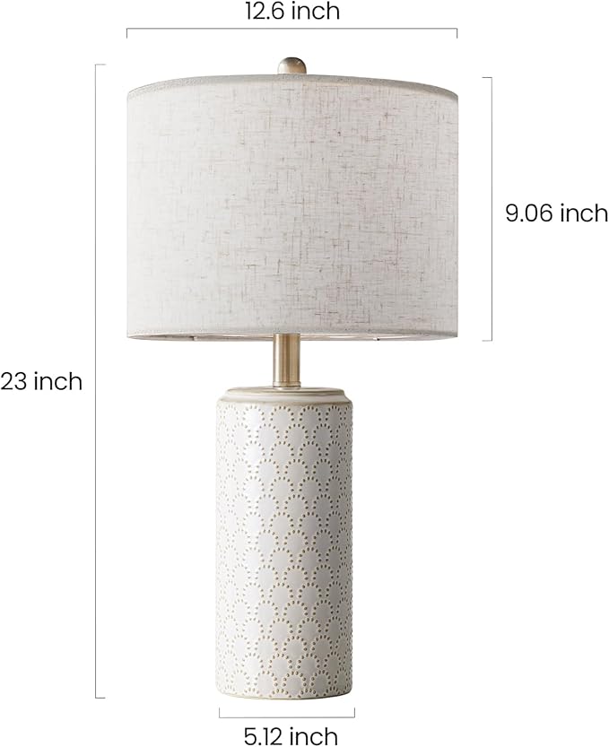 23" Ceramic Table Lamp Set of 2, Modern Farmhouse Bedside Lamps for Bedroom, White Nightstand Lamps for Living Room, Rustic End Table Desk Lamps with Rocker Switch, Home Office Décor