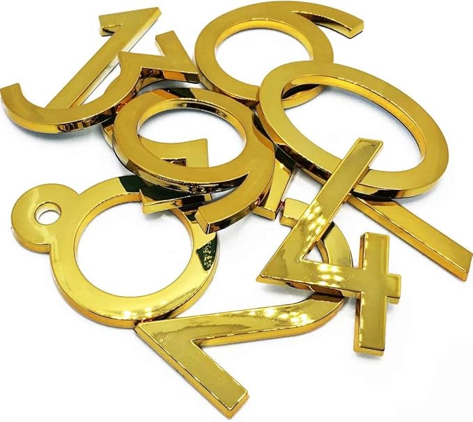 Diggoo 10 Pack Mailbox Numbers 0-9, 2.76 Inch High, Door Address Numbers Stickers for Apartment, House, Room, Office, Cars, Trucks, Gold Plating Process Number Sign