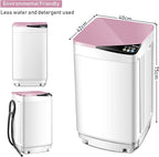 Waterjoy Portable Washing Machines, 7.7 lbs Load Capacity Portable Washer and Dryer Combo with Built-in Barrel Light & LED Display for Household and Apartment （Pink）