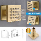Enga Brushed Gold Rain Shower System with Body Jets, 12 inch Rain Shower Body Spray Jets System Ceiling Mounted Shower Faucet Set with 3-Function Brass Shower Valve