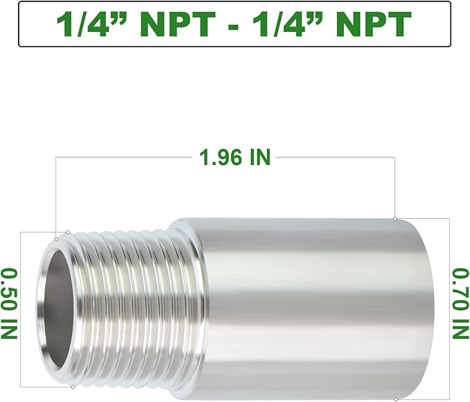 TAISHER 4PCS Stainless Steel Pipe Fittings, 1/4" NPT Male x 1/4" NPT Female Threaded, 2" Length Nipple Cast Pipe