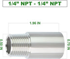 TAISHER 2PCS Stainless Steel Pipe Fittings, 1/4" NPT Male x 1/4" NPT Female Threaded, 2" Length Nipple Cast Pipe