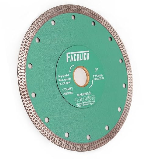 Diamond Porcelain Saw Blade, 7" Diamond Blade 175MM Dry Ceramic Cutting Disc with X Teeth Turbo Mesh Rim,for Ceramic Tile Porcelain Granite Marble