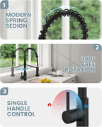 Kitchen Faucet, Black Kitchen Sink Faucets with Pull Down Sprayer, Single Handle Stainless Steel Faucets for Kitchen Sinks, Dual Function Spray Head, Farmhouse Kitchen Faucets