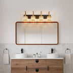 Crystal Vanity Lights 4-Light Black Gold Bathroom Vanity Lights Modern Crystal Bathroom Light Fixtures Over Mirror 32.67" Long Vanity Light for Bathroom