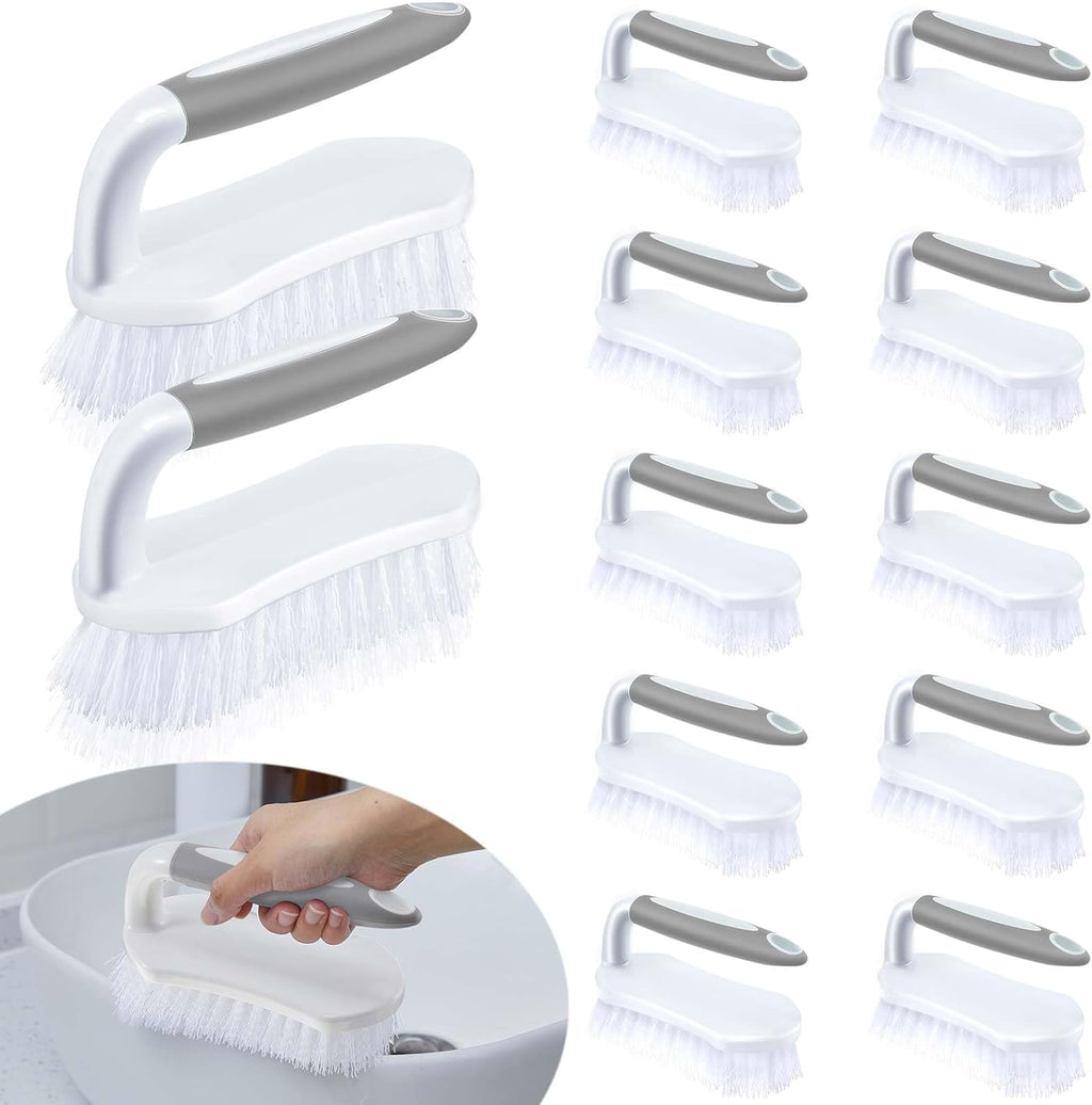 Lallisa 12 Pcs Scrub Brush for Cleaning with Handle Comfortable to Grip Heavy-Duty Flexible Stiff Bristles Scrubber Brushes Bulk for Shower Bathroom Carpet Kitchen Floor Tiles (Gray)