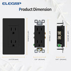 ELEGRP Matte Black Standard Decorator Electrical Wall Receptacle Outlet, 15A 125V, 2 Pole 3 Wire, Non-Tamper Resistant, NEMA 5-15R, Self-Grounding, Mid Wall Plate Included, UL Listed (10 Pack)