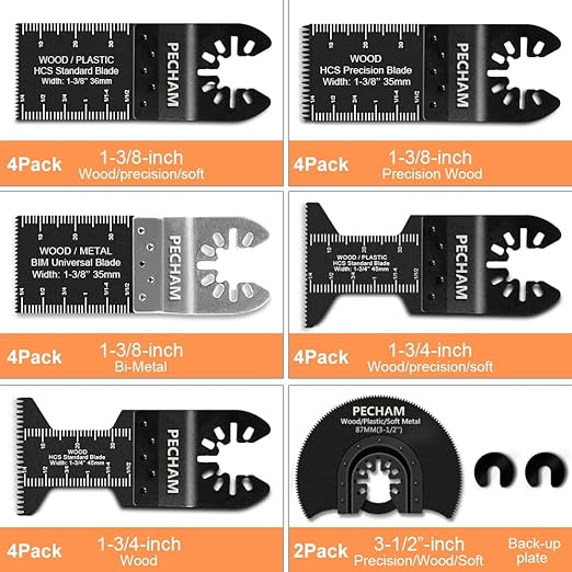 PECHAM 24PCS Universal Wood Metal Oscillating Multitool Quick Release Saw Blades Fit Porter Cable Black & Decker Rockwell Ridgid Ryobi Milwaukee Chicago Craftsman