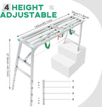 Zonon 55" L x 11.8" W x 28" to 44" H Folding Work Platform Portable Scaffolding Step Stool 4 Height Adjustment 600 Lbs Load Capacity Non Slip Work Platform Ladder for Home Drywall Cleaning Painting