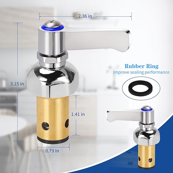 Replacement 002713-40 Cold Side Handle Stem Replacement Assembly Fit for All T&S Faucets, Brass Spindle Assembly Cartridge Faucet Valve, Blue