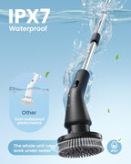 Electric Spin Scrubber, 2025 New Cordless Cleaning Brush for Home, IPX7 Waterproof Spin Scrubber with 7 Brush Heads, Adjustable Long Handle and 2 Rotating Speeds for Bathroom Tub Floor