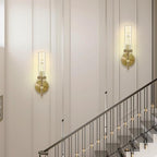 Knurled Wall Sconces Set of Two, Brass Wall Sconce Lights, 14" Gold Bathroom Wall Sconces, Glass Linear Sconce Wall Lighting, Vanity Lights Bathroom Light Fixture Wall Lights for Living Room