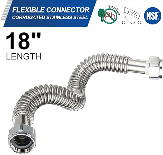(Pack of 2) EFIELD 18-inch 3/4" FIP x3/4" FIP Flexible Stainless Steel Corrugated Hose Connector for Water Heater, Water Softener,(HOSE039)