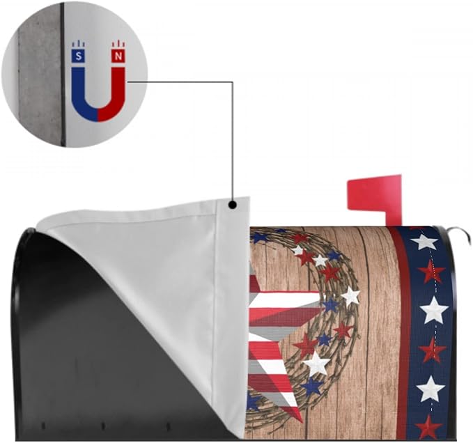 American Flag Star Patriotic Mailbox Cover Magnetic 4th of July Independence Day Standard Size 21 x 18 In Farmhouse Rustic Welcome Post Box Wrap Garden Yard Home Decor