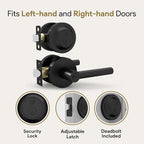 Mega Handles Ronn Entrance Combo, Entry Lever Door Handle and Single Cylinder Deadbolt Lock and Key Combo Pack, Heavy Duty Round Locking Door Levers Set for Left or Right-Handed Doors - Matte Black
