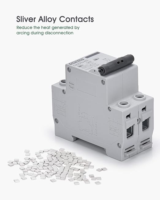 AC Miniature Circuit Breaker, 10 Amp 120V/240V 2 Pole DIN Rail Mount Circuit Breaker, Thermal Magnetic Trip, Solar AC Disconnect Switch MCB C10