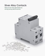 AC Miniature Circuit Breaker, 40 Amp 120V/240V 2 Pole DIN Rail Mount Circuit Breaker, Thermal Magnetic Trip, Solar AC Disconnect Switch MCB C40