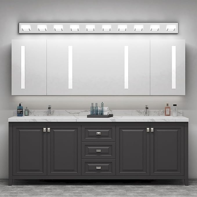 Ralbay 66inch Chrome Bathroom Vanity Lights Stainless Steel Acrylic LED Modern Chrome Bathroom Wall Lighting Fixtures