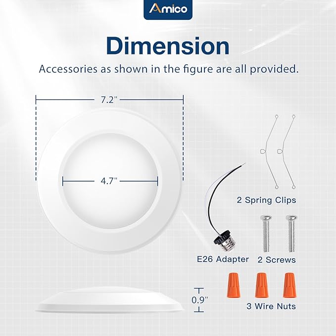 Amico 48 Pack 5/6 Inch LED Disk Lights, Dimmable Flush Mount Ceiling Disc Lights, 2700K/3000K/4000K/5000K/6000K Selectable, 12W Eqv 110W, 1050LM, Low Profile Surface Mount Ceiling Light, ETL&FCC