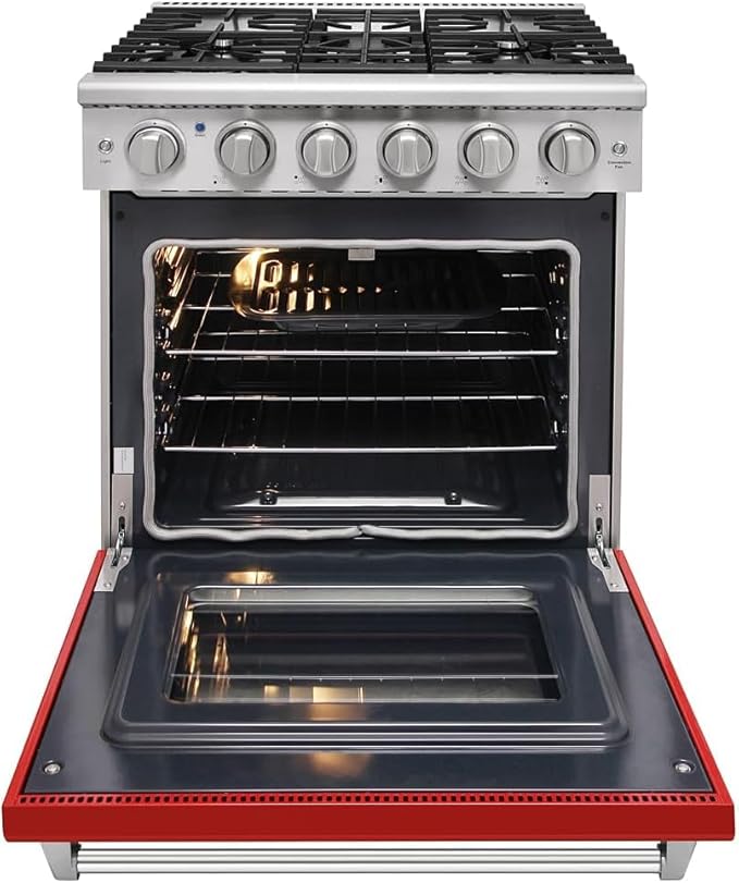 30 inch Freestanding Natural Gas Range or Liquid Propane Gas Range with 5 Burners, Large Capacity 24 inch Top Control Built-In Dishwasher with Third Rack, in Stainless Steel (Red)