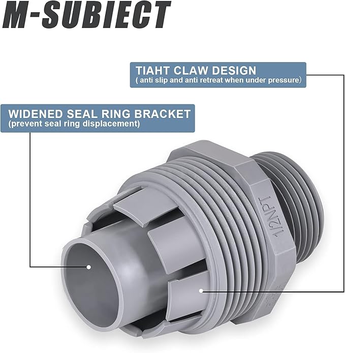 Liquid Tight Connector 1/2 in - Non-Metallic Electrical Conduit Fittings, UL Listed PVC Conduit Fitting (Straight, 8 Pack)