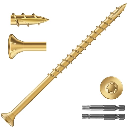 #10 x 3-1/2" Deck Screws (348Pcs) 6lb. Exterior Wood Screws. Carbon Steel, Tan, Flat Head, Rust Resistant epoxy Coated, with T25 Star Bit