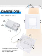 Recessed Lighting 4-inch Square-LED - Canless Recessed Light Fixture, Dimmable Ceilling Light with Junction Box, 2700|3000|3500|4000|5000K, 9W, White, 6P