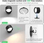 LED Wall Lights, Wall Lamp 3 Color Temperatures & Dimmable Magnetic 360° Rotation with Remote, Wall Sconces 2 Pcs with 3000mAh Rechargeable Battery, Cordless Wall Light for Reading Bedside Hallway