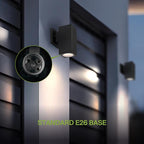 ASD 1 Light Square Dusk to Dawn Outdoor Wall Light Fixture | 60W E26 Bulb Socket 120V ETL Cylinder Up Down Lights | LED/CFL/Incandescent Bulb Wall Sconce | Front Door, Porch, Patio | Black