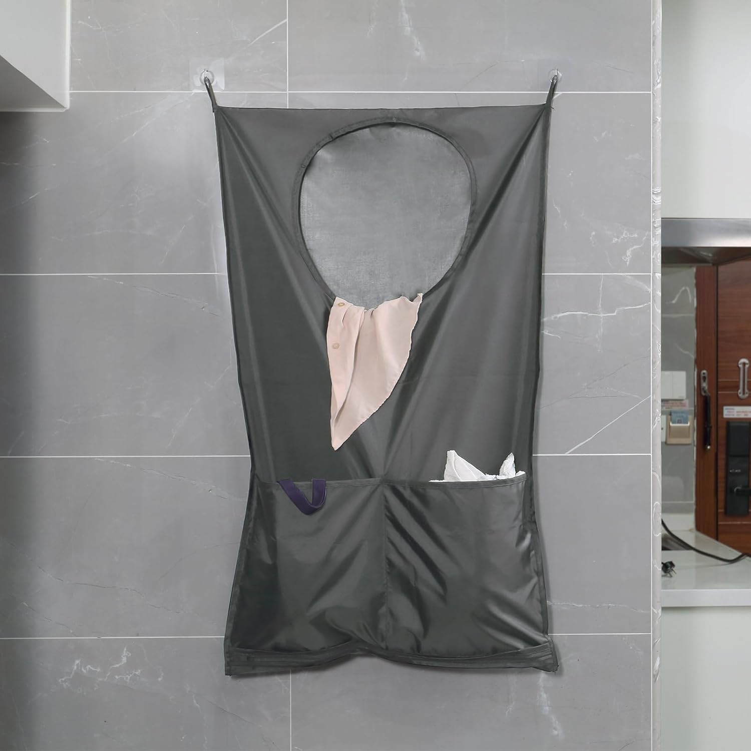 Saves Space Door-Hanging Laundry Bag,Door Hanging Laundry Hamper with 2 Different Types of Hooks, Polyester Fabric Hanging Laundry Basket for Clothes Size 22"X37" -2 Pack Gray