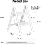 GameGem 2 Step Ladder Portable Folding Step Stool with Anti-Slip Pedal, Lightweight Stepladder Multi-Use for Home and Kitchen, Saving Space, White, 300lbs