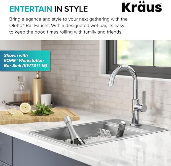 Kraus Oletto Single Handle Kitchen Bar Faucet in Chrome, Kitchen Sink Faucets, KPF-2822CH