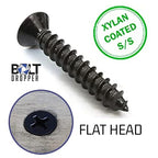Bolt Dropper #8 x 1 Inch Wood Screws, Pack of 100 - Black Xylan Coated Stainless Steel Flat Head Phillips Screw - Corrosion Resistant for Wood, Drywall Applications, and Outdoor Use
