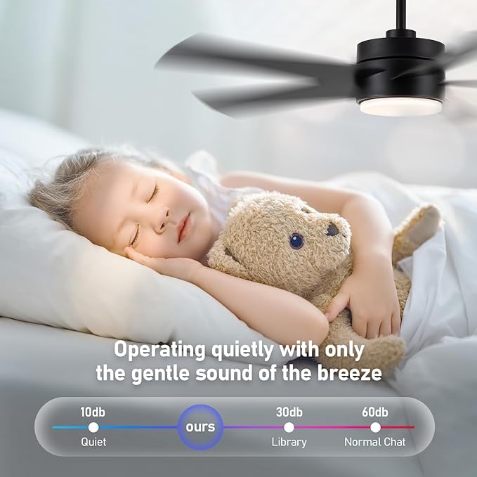 52 Inch Modern Ceiling Fan with Light, 5 Blades, Remote Control, Reversible DC Motor, Stepless Dimmable, Noiseless for Indoor and Use, Black
