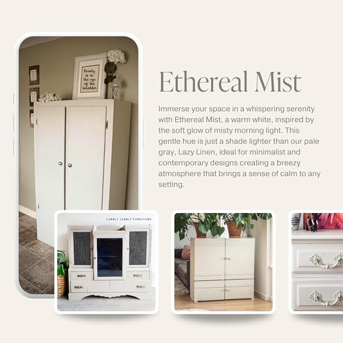 Country Chic All-in-One Chalk Paint for Furniture, Cabinets, Home Decor, Eco-Friendly, Matte Finish, Built-In Primer & Top Coat for Wood, Metal - Ethereal Mist (Light Grey) - Pint 16 oz (475 ml)