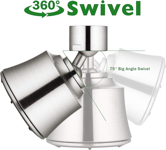 Houtingmaan Kitchen Sink Faucet Aerator with 2 Ball Joint, Big Angle Swivel Sprayer Head Replacement with 4 Spray Models, 55/64-27UNS Famale Thread - Brushed Nickel