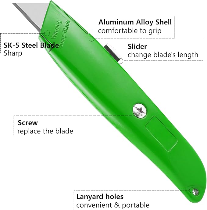 DIYSELF 30 Pack Box Cutter Heavy Duty Aluminium Shell Utility Knife | SK5 Steel Sharp Blade | Retractable Knife for Cutting Cartons Ropes and Cardboard | Home and Office Use (Green)